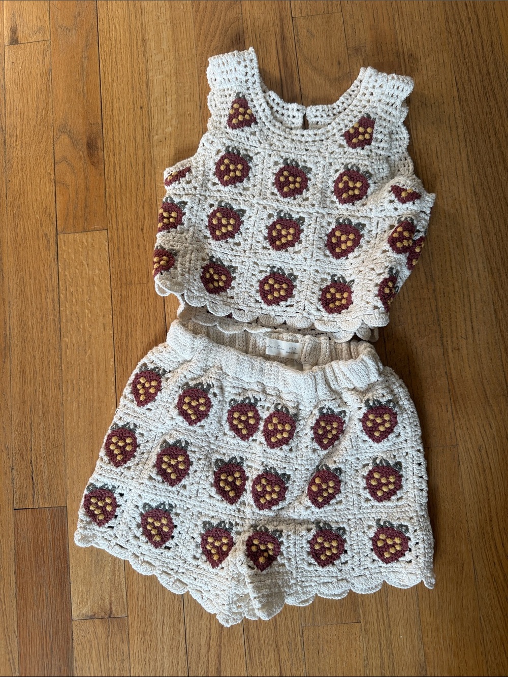 Rylee + Cru Crochet Two-Piece Tank & Short Set with strawberry Accents